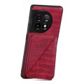 For OnePlus 11 5G Denior Imitation Crocodile Leather Back Phone Case with Holder(Rose Red)