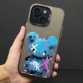 For iPhone 15 Plus Color Ink Frosted PC+TPU Phone Case(Blue Bear)