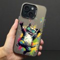 For iPhone 15 Plus Color Ink Frosted PC+TPU Phone Case(Glasses Cat)