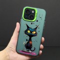 For iPhone 15 Color Ink Frosted PC+TPU Phone Case(Black Cat)