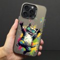 For iPhone 14 Pro Max Color Ink Frosted PC+TPU Phone Case(Glasses Cat)