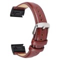 For Garmin Fenix 7 22mm Plain Weave Genuine Leather Watch Band(Wine Red)