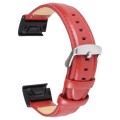 For Garmin Fenix 7X 26mm Plain Weave Genuine Leather Watch Band(Red)