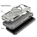 For iPhone 15 Plus MagSafe Holder Armor PC Hybrid TPU Phone Case(Grey)