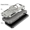 For iPhone 14 Plus MagSafe Holder Armor PC Hybrid TPU Phone Case(Grey)