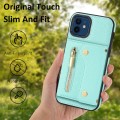 For iPhone 11 DF-09 Crossbody Litchi texture Card Bag Design PU Phone Case(Cyan)