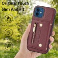 For iPhone 12 / 12 Pro DF-09 Crossbody Litchi texture Card Bag Design PU Phone Case(Wine Red)