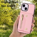 For iPhone 14 DF-09 Crossbody Litchi texture Card Bag Design PU Phone Case(Pink)