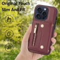 For iPhone 14 Pro DF-09 Crossbody Litchi texture Card Bag Design PU Phone Case(Wine Red)