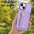 For iPhone 14 Plus / 15 Plus DF-09 Crossbody Litchi texture Card Bag Design PU Phone Case(Purple)