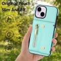 For iPhone 14 Plus / 15 Plus DF-09 Crossbody Litchi texture Card Bag Design PU Phone Case(Cyan)