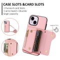 For iPhone 14 Plus / 15 Plus DF-09 Crossbody Litchi texture Card Bag Design PU Phone Case(Pink)