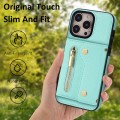 For iPhone 15 Pro DF-09 Crossbody Litchi texture Card Bag Design PU Phone Case(Cyan)