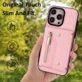 For iPhone 15 Pro DF-09 Crossbody Litchi texture Card Bag Design PU Phone Case(Pink)