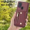 For Samsung Galaxy A21S DF-09 Crossbody Litchi texture Card Bag Design PU Phone Case(Wine Red)
