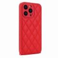 For iPhone 12 Pro Rhombic Texture Phone Case with Dual Lanyard(Red)