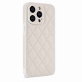 For iPhone 13 Rhombic Texture Phone Case with Dual Lanyard(White)