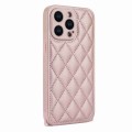 For iPhone 13 Pro Rhombic Texture Phone Case with Dual Lanyard(Rose Gold)
