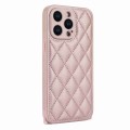 For iPhone 14 Pro Max Rhombic Texture Phone Case with Dual Lanyard(Rose Gold)