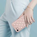 For iPhone SE 2022 / SE 2020 Rhombic Texture Phone Case with Dual Lanyard(Rose Gold)
