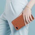 For iPhone 8 Plus / 7 Plus Rhombic Texture Phone Case with Dual Lanyard(Brown)