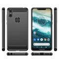 For Motorola Moto One Brushed Texture Carbon Fiber TPU Phone Case(Black)