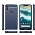 For Motorola Moto One Brushed Texture Carbon Fiber TPU Phone Case(Blue)