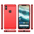 For Motorola Moto One Brushed Texture Carbon Fiber TPU Phone Case(Red)