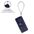 For Honor 90 Organ Card Bag Ring Holder PU Phone Case with Lanyard(Blue)