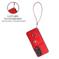 For Honor 90 Organ Card Bag Ring Holder PU Phone Case with Lanyard(Red)