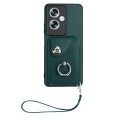 For OPPO A79 5G Global Organ Card Bag Ring Holder PU Phone Case with Lanyard(Green)