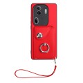 For OPPO Reno11 Pro Global Organ Card Bag Ring Holder PU Phone Case with Lanyard(Red)