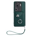 For OPPO Reno11 Pro Global Organ Card Bag Ring Holder PU Phone Case with Lanyard(Green)