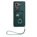 For OPPO Reno11 Global Organ Card Bag Ring Holder PU Phone Case with Lanyard(Green)