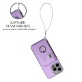 For iPhone 15 Pro Max Organ Card Bag Ring Holder PU Phone Case with Lanyard(Purple)