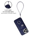 For iPhone 15 Pro Organ Card Bag Ring Holder PU Phone Case with Lanyard(Blue)