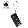 For iPhone 15 Pro Organ Card Bag Ring Holder PU Phone Case with Lanyard(Black)