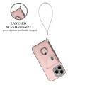 For iPhone 15 Pro Organ Card Bag Ring Holder PU Phone Case with Lanyard(Pink)