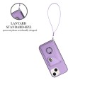 For iPhone 15 Plus Organ Card Bag Ring Holder PU Phone Case with Lanyard(Purple)