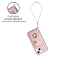 For iPhone 15 Plus Organ Card Bag Ring Holder PU Phone Case with Lanyard(Pink)