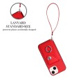 For iPhone 14 Organ Card Bag Ring Holder PU Phone Case with Lanyard(Red)