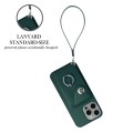 For iPhone 14 Pro Max Organ Card Bag Ring Holder PU Phone Case with Lanyard(Green)
