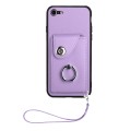 For iPhone SE 2022/SE 2020/6/7/8 Organ Card Bag Ring Holder PU Phone Case with Lanyard(Purple)