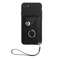 For iPhone SE 2022/SE 2020/6/7/8 Organ Card Bag Ring Holder PU Phone Case with Lanyard(Black)