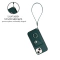 For iPhone 13 Organ Card Bag Ring Holder PU Phone Case with Lanyard(Green)