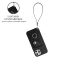 For iPhone 12 Organ Card Bag Ring Holder PU Phone Case with Lanyard(Black)