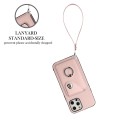 For iPhone 12 Organ Card Bag Ring Holder PU Phone Case with Lanyard(Pink)