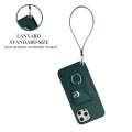 For iPhone 12 Organ Card Bag Ring Holder PU Phone Case with Lanyard(Green)