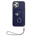 For iPhone 12 Pro Max Organ Card Bag Ring Holder PU Phone Case with Lanyard(Blue)