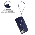 For iPhone 12 Pro Max Organ Card Bag Ring Holder PU Phone Case with Lanyard(Blue)